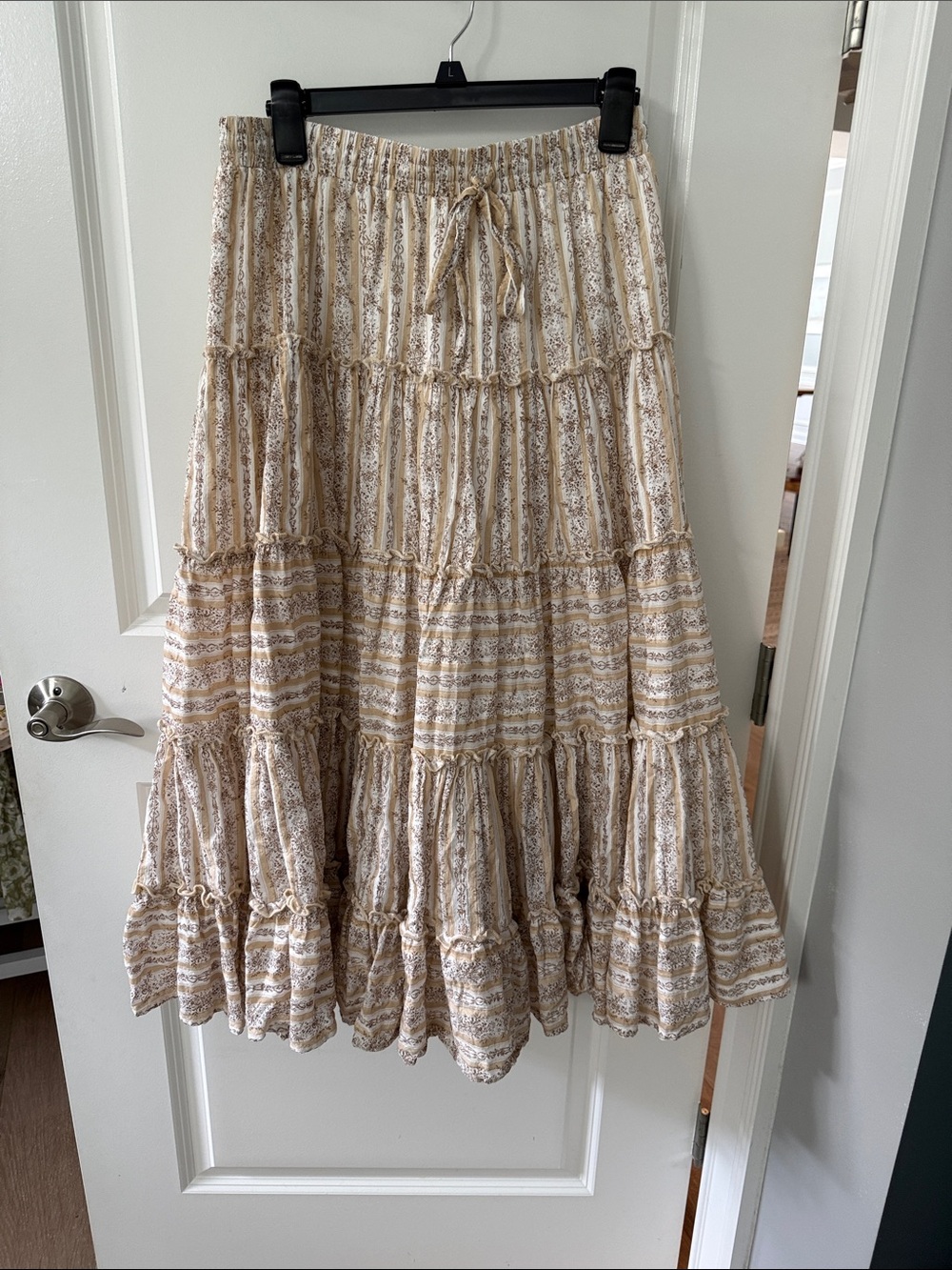 Boho Tiered Maxi Skirt in Cream and Tan